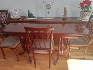 Mesa comedor madera plegable caoba 6 sillas