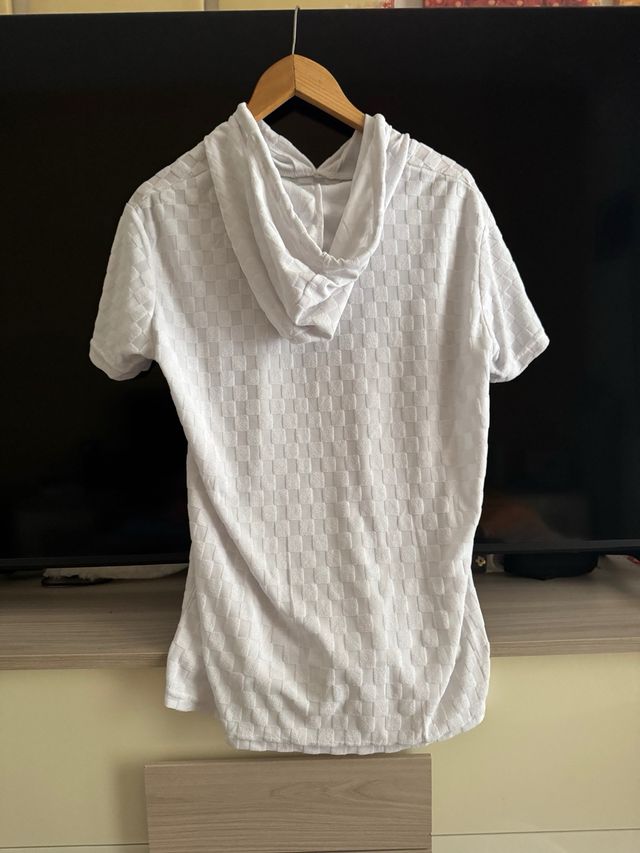 Maglietta con cappuccio bianca a quadri