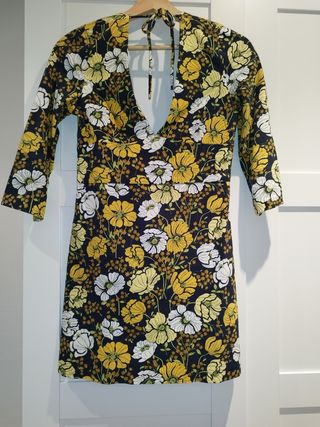 Vestido Zara flores - azul, amarillo