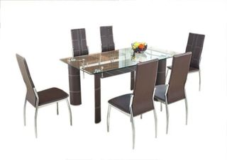 PRECIOSA MESA DE CRISTAL + 6 SILLAS POLIPIEL