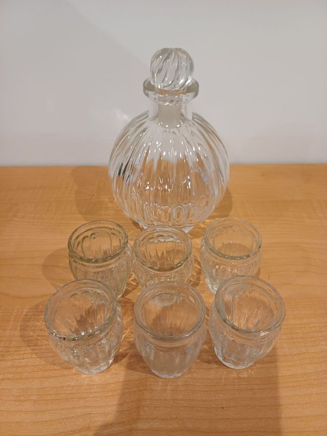 Licorera vintage de cristal - 6 vasos