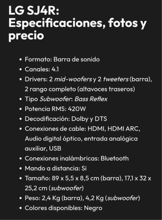 LG SJ4R - Home Cinema 4.1 barra de sonido HDMI
