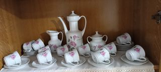 Juego té porcelana rosa-blanco