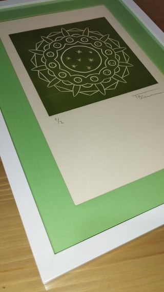 Lámina grabada mandala cactus - Marco blanco