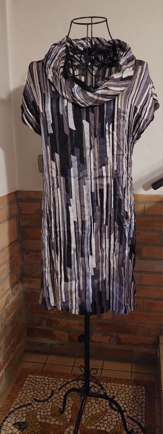 abito corto seta - grigio, nero