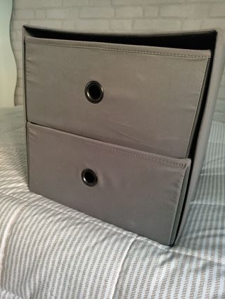 Caja almacenaje con 2 cajones tela - Gris