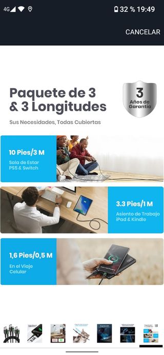 Pack 3 Cables USB-C Carga Rápida
