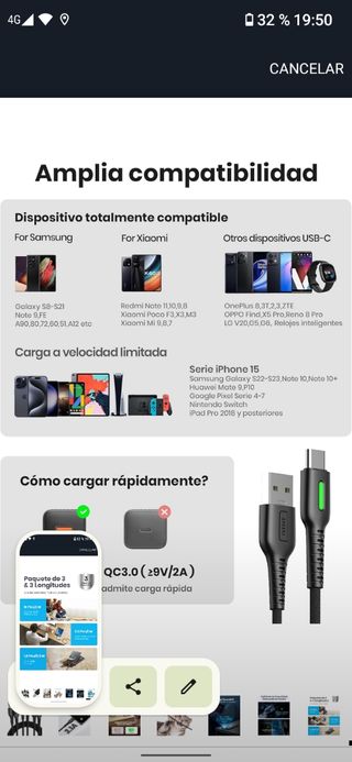Pack 3 Cables USB-C Carga Rápida