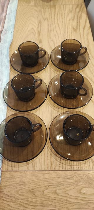 Juego 6 tazas café vintage marrón