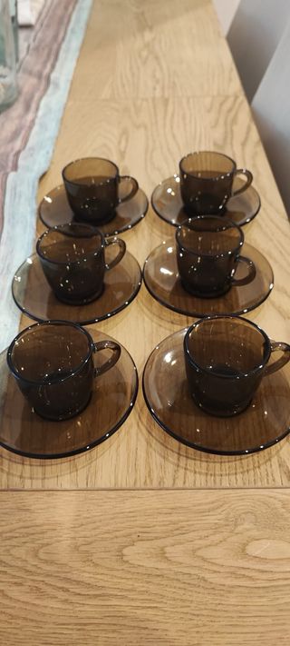 Juego 6 tazas café vintage marrón