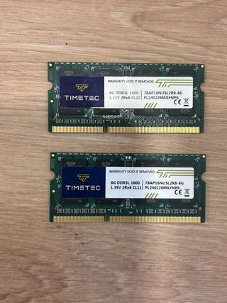 RAM Timetec 2ud de  8GB DDR3L 1600MHz APPLE