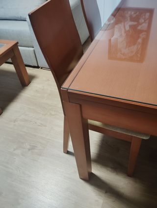 Mesa comedor madera concristal y seis sillas 