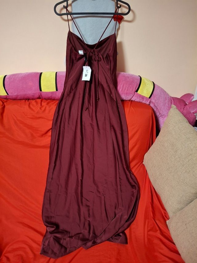 Vestido rojo largo seda - talla S