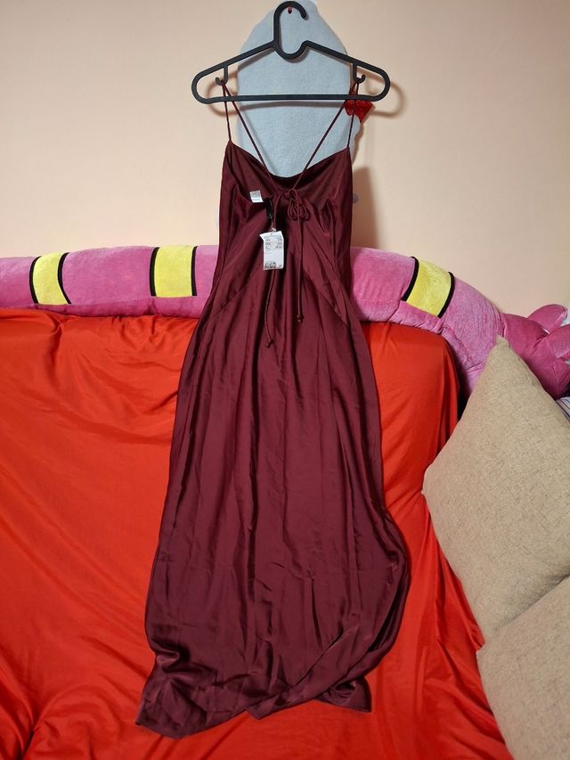 Vestido rojo largo seda - talla S