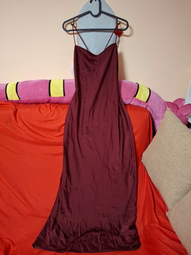 Vestido rojo largo seda - talla S