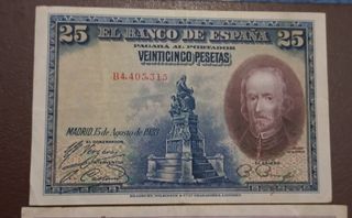 3 billetes España: 25, 50 & 100 pesetas