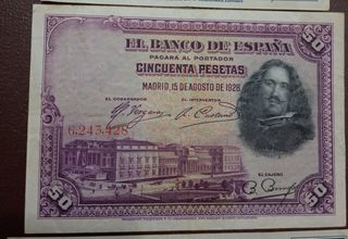 3 billetes España: 25, 50 & 100 pesetas