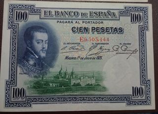 3 billetes España: 25, 50 & 100 pesetas