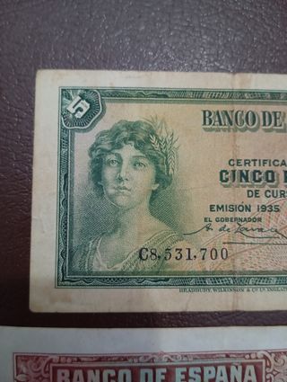 2 Billetes 5 & 10 Pesetas 1935