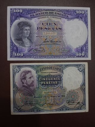 Billetes 100 y 50 Pesetas (1931)