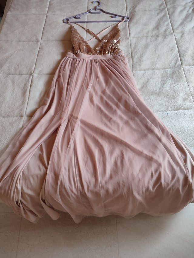 Vestido fiesta largo rosa gold