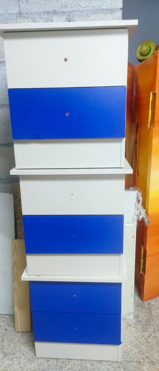 Cajonera 3 cajones azul y blanco