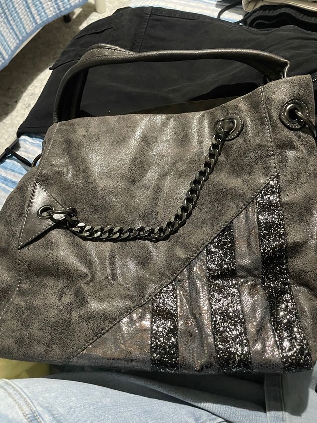 Borsa a spalla grigio argento