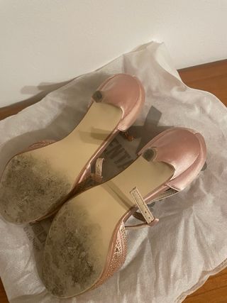 Zapatos tacón rosa dorado fiesta
