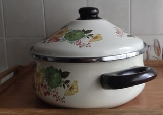 OLLA VINTAGE METAL ESMALTADO FLORES