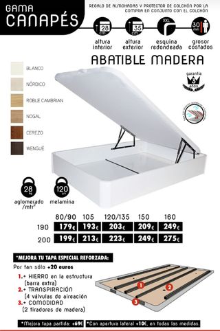 Canapés abatibles: madera o de polipiel.