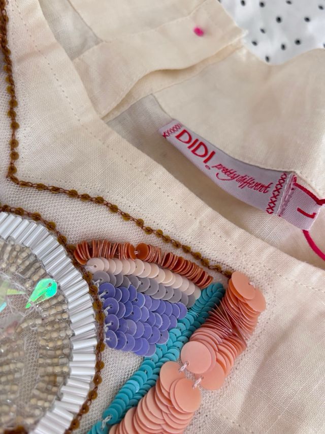 Vestido lino beige multicolor