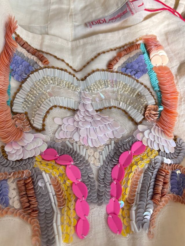 Vestido lino beige multicolor