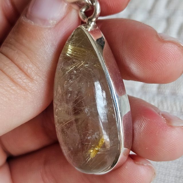Colgante plata 925 cuarzo rutilo dorado