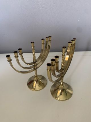 Coppia Candelabri Menorah Ottone Vintage 