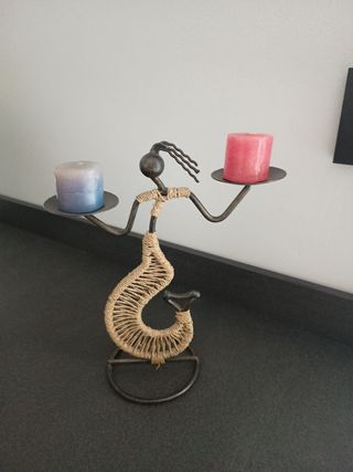 Portacandele in metallo e juta