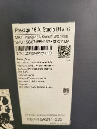 MSI Prestige 16 Ai-022es - Laptop Intel Core