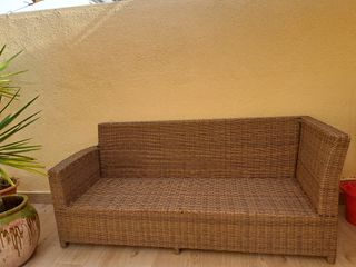 Sofá ratán jardín - Azul y marrón