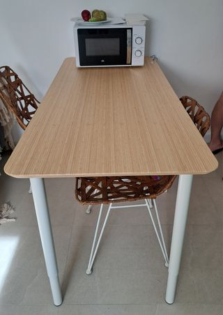 Mesa cocina extensible blanco-madera