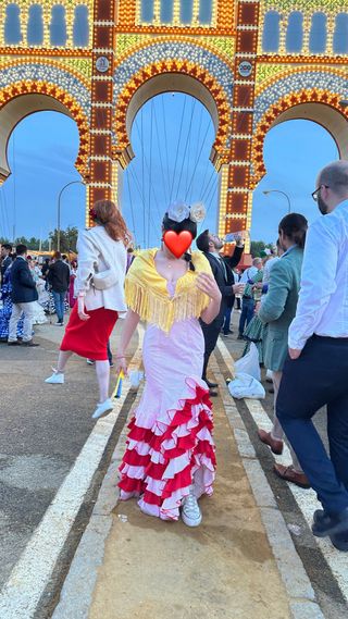 Traje Flamenca niña rosa y rojo