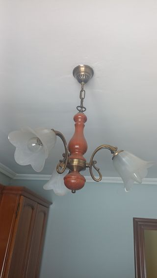 Lampara techo 3 luces madera