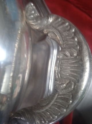 antigua, sopera de alpaca con su bandeja