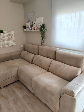 Sofá chaise longue gris - Tela anti-arañazos