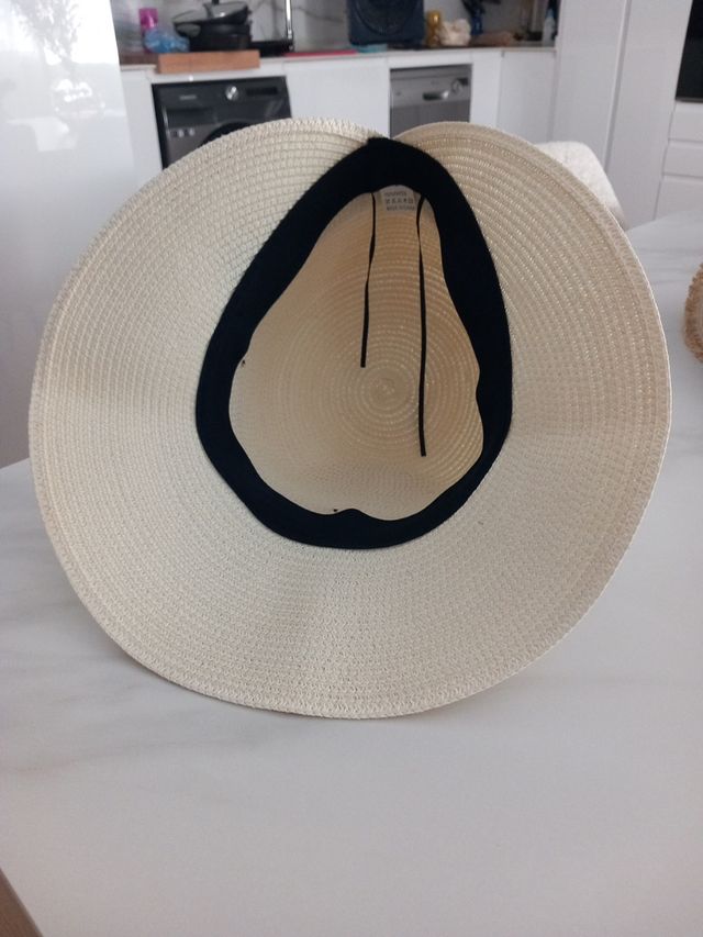Sombrero playa beige c/cinta negra