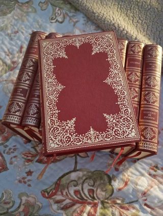Libros clásicos decorativos, atrezzo y lectura.