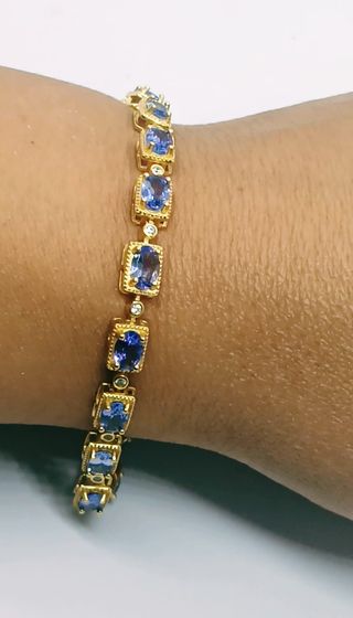 Pulsera Tanzanita Natural plata 925 laminado oro 
