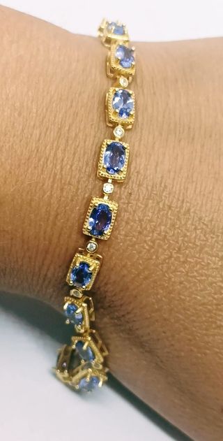 Pulsera Tanzanita Natural plata 925 laminado oro 