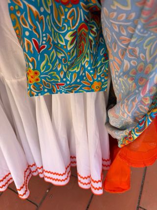 Traje Flamenco turquesa y naranja