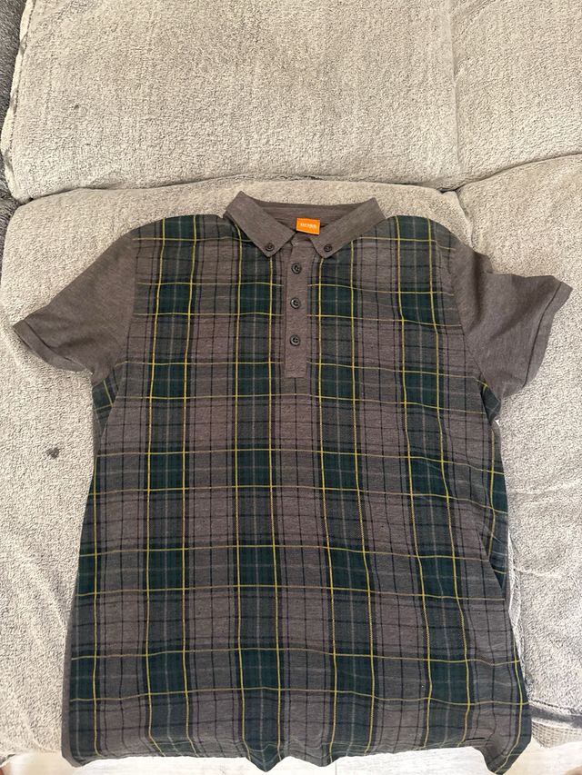 Polo Hugo Boss - cuadros gris-verde