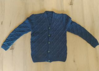 Chaqueta vintage lana azul hecha a mano