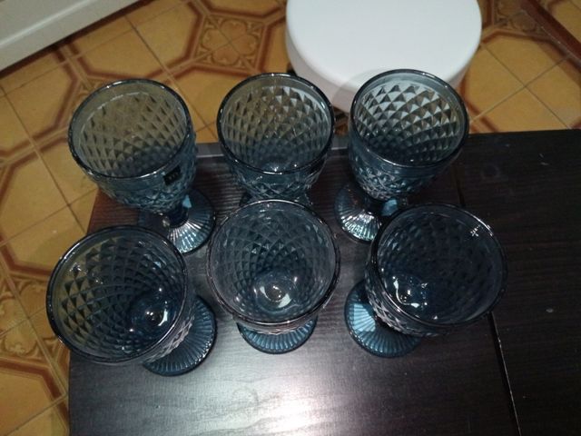 Juego 6 copas cristal azul
